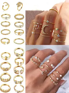 19PCS Gold Dainty Stackable Rings for Women Teen Girl Gifts Trendy Jewellery Accessories Stuff Simple Star Moon Heart Knuckle Ring Set Boho Style Rings Cute Stuff Gold Ring Pack Jewelry Birthday Christmas Gift