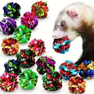 12 Pack Paper Ball, Suitable for Ferrets and Cats - Durable Plastic Paper Toy for Exercise and Play, with Attractive Sound, Interactive Pet Training, Colorful Shiny Foil - Suitable for Indoor Animals