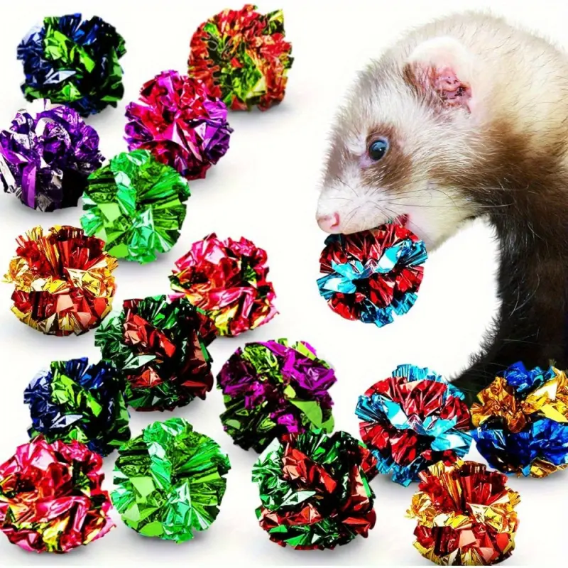 12 Pack Paper Ball, Suitable for Ferrets, Cats and Kittens - Durable Plastic Paper Toy for Exercise and Play, with Attractive Sound, Interactive Pet Training, Colorful Shiny Foil - Suitable for Indoor Animals