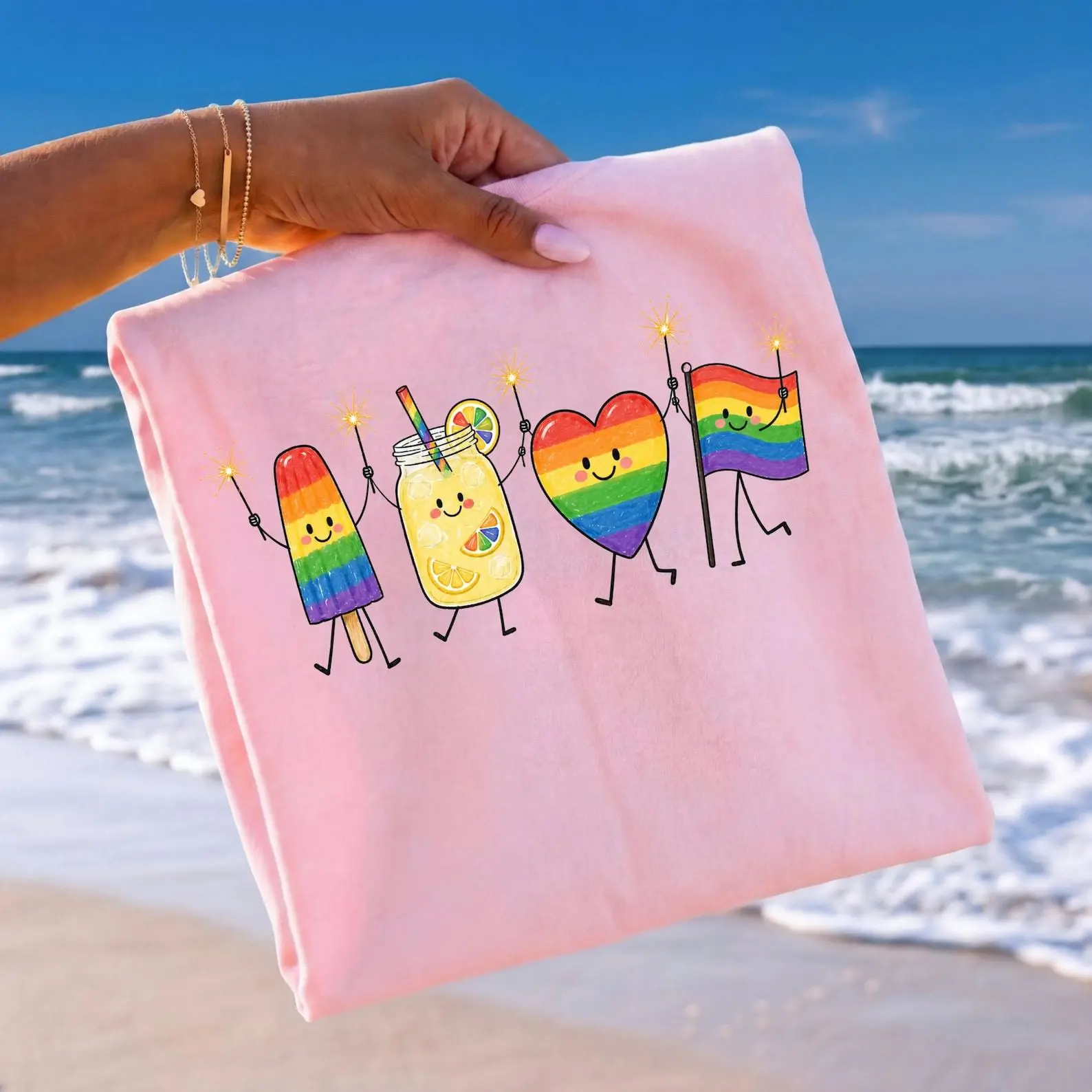 Comfort Colors® Pride Month Shirt, Rainbow Heart Popsicle Tee, LGBT Pride Shirt, Cute Rainbow Friends Shirt, Summer Pride Tee,Equality Shirt