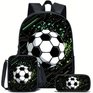 Teenager's 3-Piece Black Backpack Set - Football Fashion, Athletic Look, Large Cap, Functional, for Daily Commute