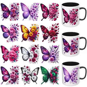 12PCS UV DTF Cup Wrap Stickers, Butterfly Flowers Rub on Transfers for Crafts, Permanent DIY Transfer Decals for 16oz Libbey Glass Cans, Mugs, Candles, Notebooks and Flower Pots, Easy to Apply Art Stickers
