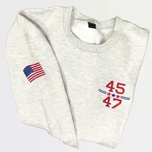 45 47 embroidered crewneck, republican embroidered sweatshirt, trump crewneck, political sweatshirt, maga, 4547 sweatshirt, left chest logo, 4547 logo