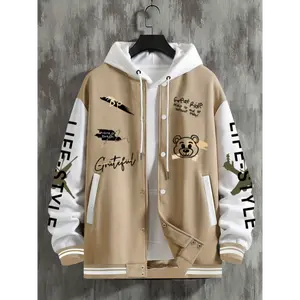 rapunzel costume picture day outfit ballerina costume accessories boys Men'S Preppy Style Baseball Jacket with "LIFE IS A JOURNEY" Print, Beige with White Sleeves & Pockets, Double-Breasted Casual Sportswear for Casual Attire, Baseball Jack