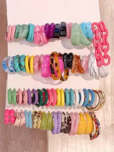 40 Pairs Colorful Acrylic Resin C-Shaped Dangle Earrings, Trendy Chunky Statement Earrings, Lightweight Retro Jewelry, Party Accessories