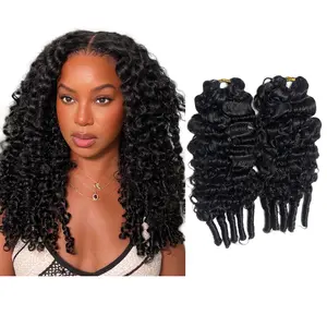 Water Curly Crochet Human Hair Knotless Pre-Separated Deep Curly Virgin Human Hair Pre-Looped Reusable Feather Crochet Hair Extensions Natural Black