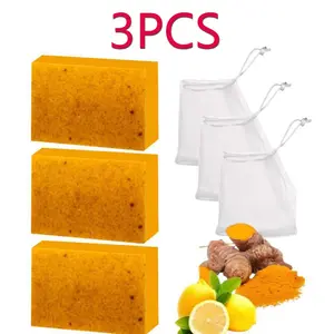 Turmeric Lemon Kojic Acid Ginger Handmade Essential Oil Soap, Multipurpose Bath & Facial Cleansing Bar for Western Market
