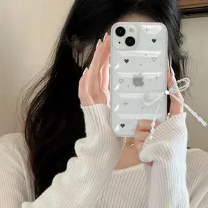 Puffy Heart Air-Tube Clear Case & Ribbon Keychain Set