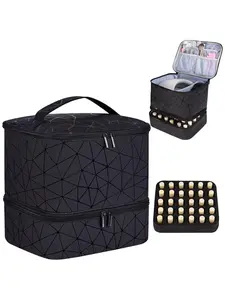 Double Layer Quilted Nail Polish Storage Bag, Portable Nail Art Organizer, Cosmetic Storage Zipper Makeup Organizer Pouch Multifunctional Bag for Women & Girls (bag Only)