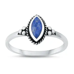 Marquise Shaped Blue Lapis Stone Ring - Oxidized 925 Sterling Silver