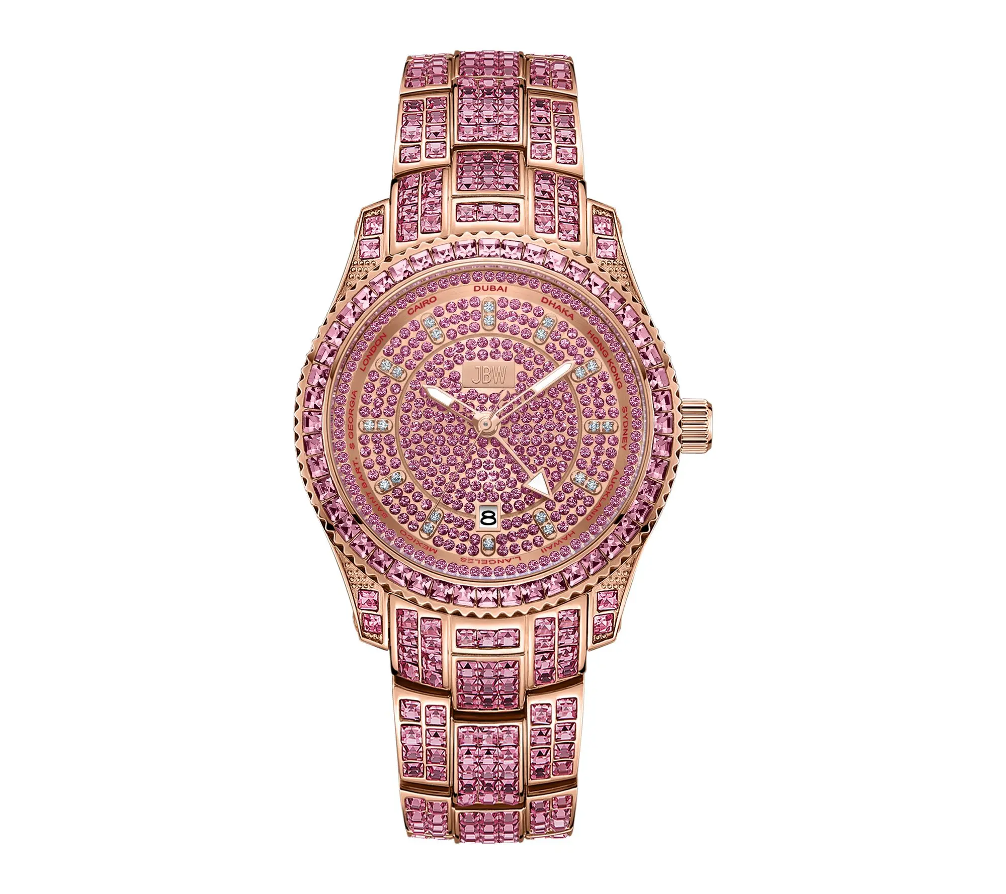 JBW Women's Jet Setter Pink Crystal Watch, 18K Rose Plated