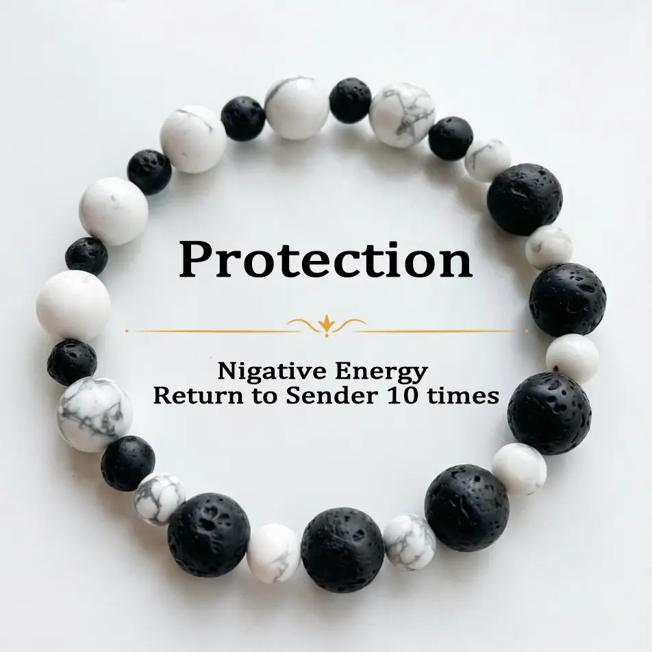 [Free 14K Gold Pendant for First 10]Natural Volcanic Stone & Howlite Purifying Protection Energy Bracelet, Emotional Balance Black & White Color-Block Healing Bracelet, Simplicity Healing Unisex Accessory, April Birthstone, Gift for Mom, Graduation Gift