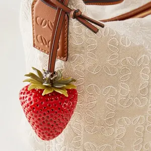 Handmade Resin Strawberry Bag Charm, Bag Pendant, Unique Personalized Keychain, High-Quality Leather Strap Accessory, Perfect Holiday Gift, Fashion Bag Charms