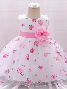 Baby Girl Clothes Infant Christening Cocktail Toddler Baptism Pageant Birthday Party Print Mesh Floral Ball Gown Princess Dress for all Season 6 Months to 2 Years Floral Printed Dress