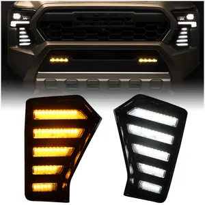 Full LED Front Bumper Fog Light Daytime Running Lamp Amber Sequential Turn Signal Light Kit For Toyota Tacoma 2024 2025 Front Grilles Light Accessories Replacement