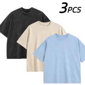 3 Pack Oversized blue Tshirts Unisex Vintage Heavyweight T Shirts Summer Tees Cotton Workout Acid Wash Baggy Soft Tees