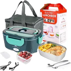 Electric Lunch Box Food Heater with Removable Stainless Steel Container, 110V 12V 24V for Office, Car, Truck, Portable Food Warmer