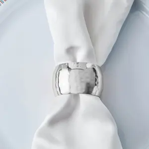 4 Pack Metallic Silver Hammered Pattern Metal Napkin Rings