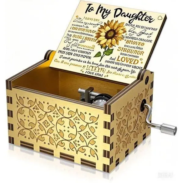 Personalized Wooden Music Box with Colorful Engraving - "You Are My Sunshine" Handcrafted Keepsake, Home Decor Accent for Daughter, Birthday Anniversary Gift, Reusable Light Palm Ornament