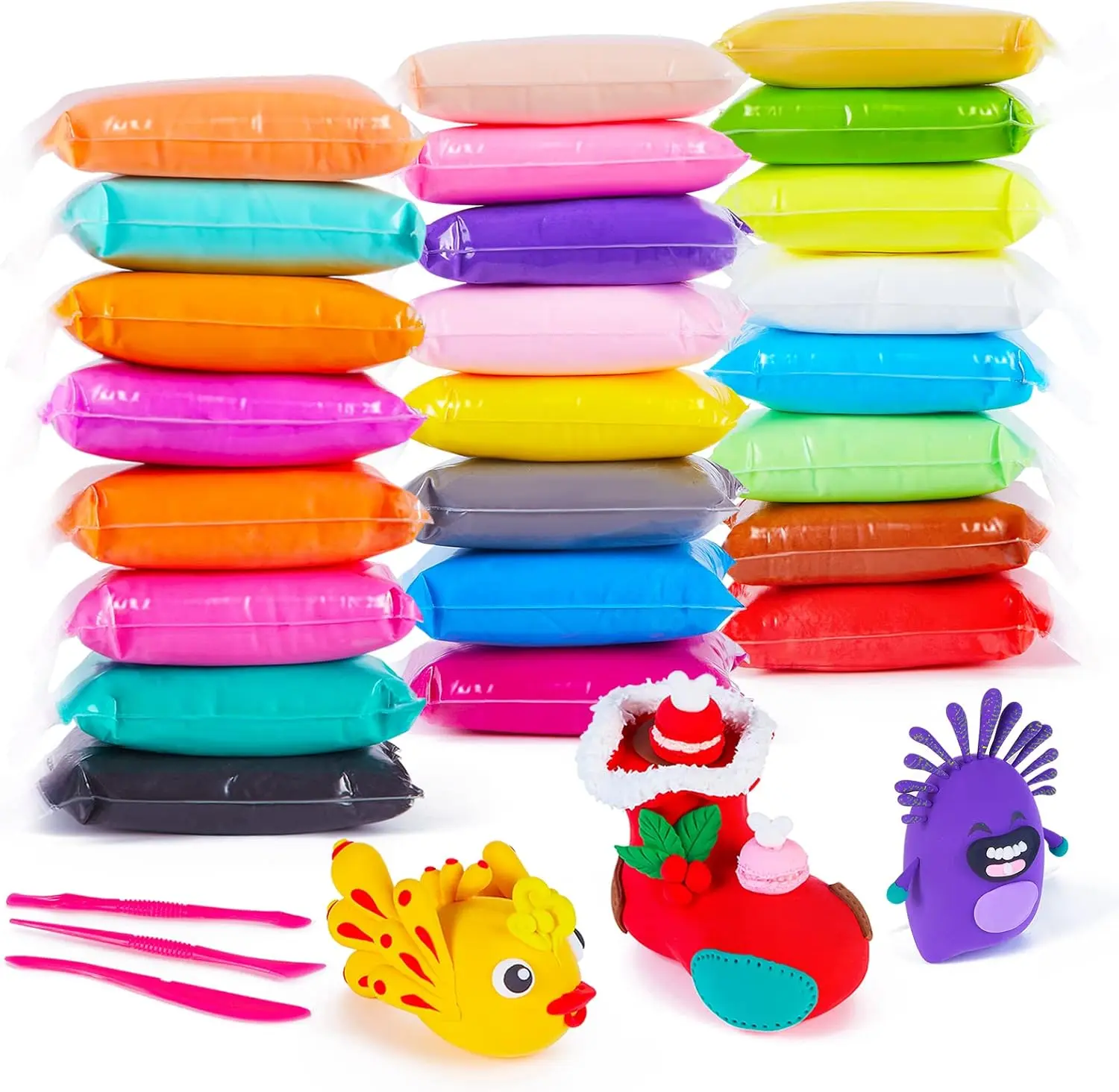 24 Magic Modeling Clay, Colors with Sculpting Tools, Non-Toxic Self Drying Soft Clay for Kids and Adults, Gift for Boys and Girls