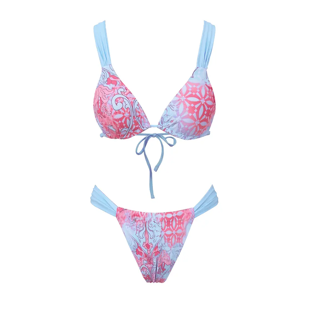 2026 new women’s printed triangle bikini set, mini two-piece swimsuit; fashionable, sexy low-rise two-piece swimwear for holidays, casual vacations, beachwear, and hot spring wear