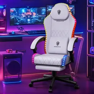 Dowinx Gaming Chair with RGB Lighting Ergonomic Design Footrest & Massage Lumbar Support Fabric Seat Armrest Included Colorful LED Lights Bluetooth Control Extended Head Pillow Sofa-Level Comfort