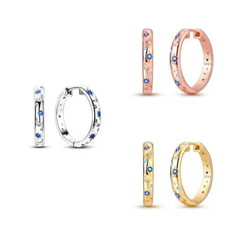 MULA S925 Silver Plated Star and Moon Earrings (Women's) | Platinum Plated Sparkling Zirconia | Hypoallergenic, Nickel-Free | Starry Sky Themed Jewelry Gift