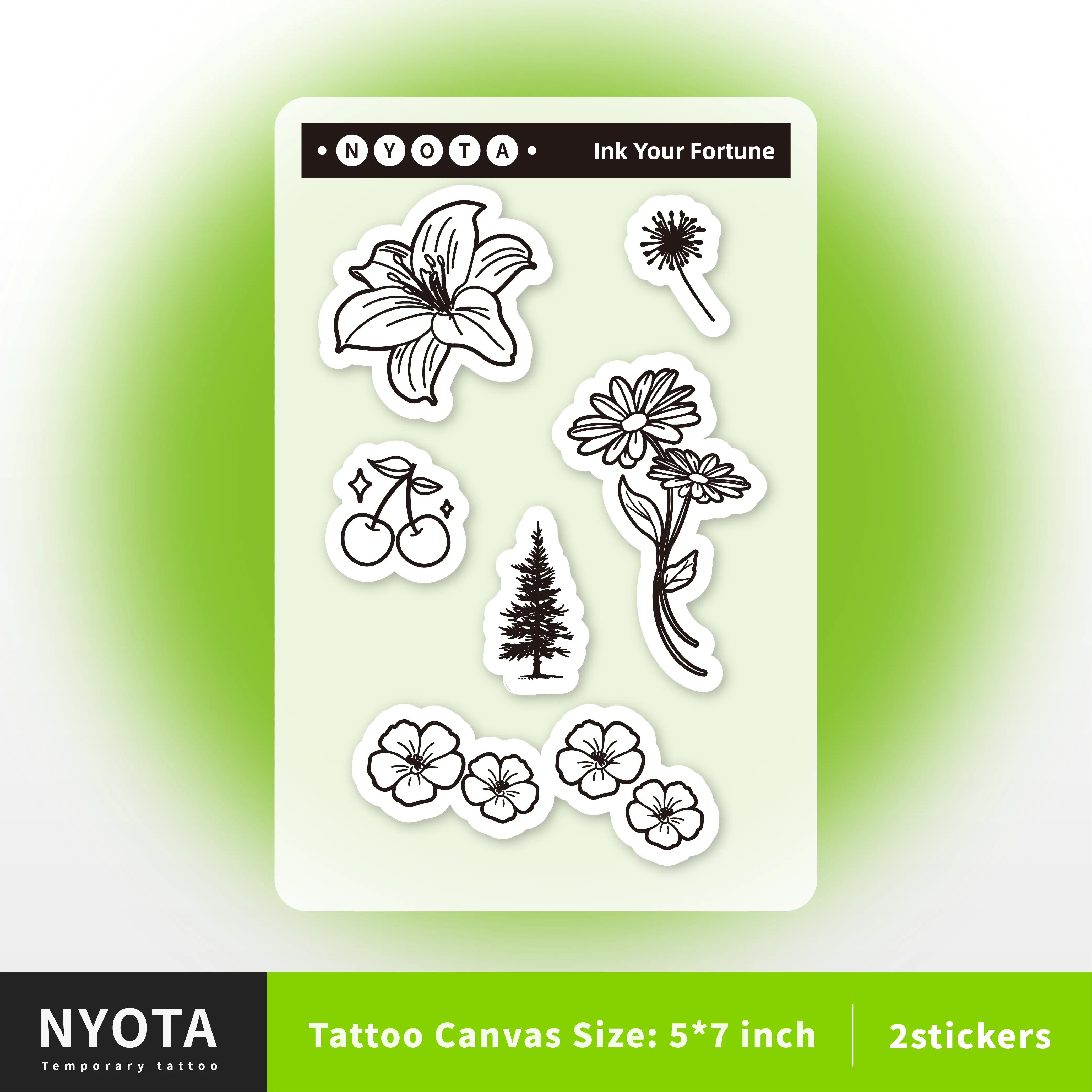 NYOTA Waterless Instant Tattoo Sticker - Silent growth 5x7 Inch Temporary Tattoos - 12 Stickers Included