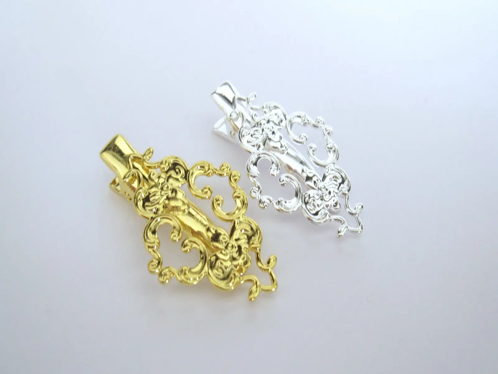 Gold or silver scroll metal alligator hair clip for fine thin hair
