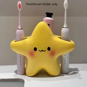 Cute Star Toothbrush Holder, Space-Saving Plastic Organizing Bathroom Storage Box, Durable for Home Washroom, Kids Use, No Assembly Required, Bathroom Accessory