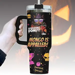 Princess Donut & Mongo 40oz Tumbler – Fantasy Bookish Stainless Steel Cup with Handle, Dungeon Crawler Carl Inspired Drinkware, Gift for Readers