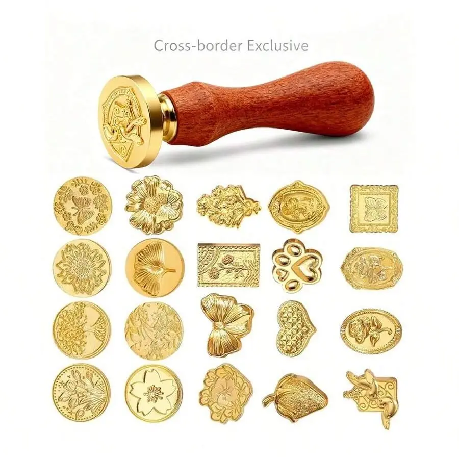 Wax Seal Set, 21 Pieces Vintage Classic Wax Seals Making Crafting Kit with Wooden Handle, Party Wedding Invitations Envelopes Gift Wrapping Letters (20 Patterns) DIY Kit