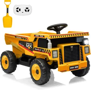 12V Kids Electric Ride On Dump Truck with Remote Control, Detachable Shovel, Electric Dump Bed, LED Lights, Music and Spring Suspension