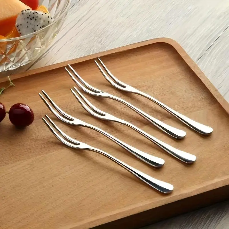 6pcs Stainless Steel Fruit Forks, Stainless Steel Two-Pronged Bistro Cocktail Forks Tasting Appetizer Forks Cake Forks Set