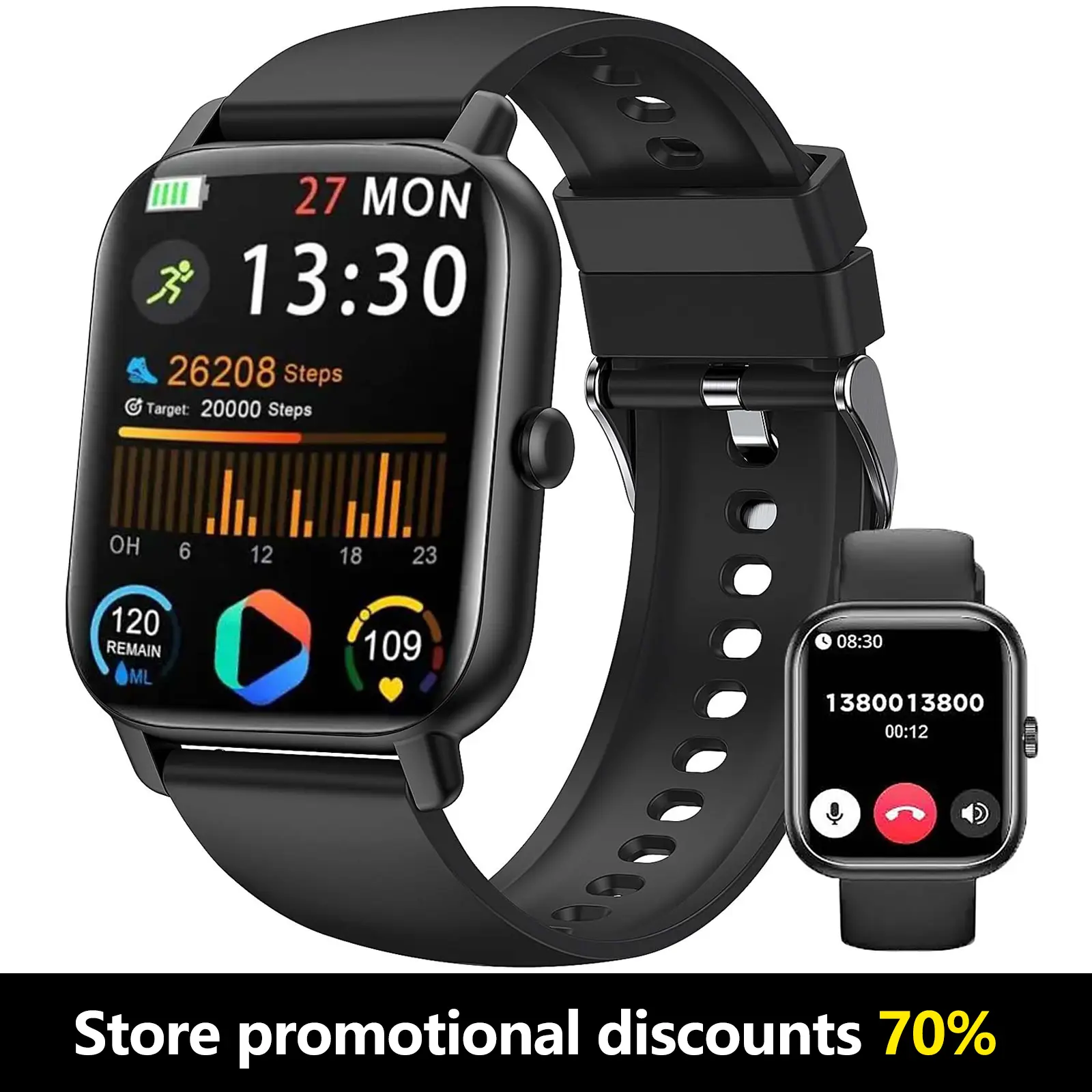 [Summervibes] Ntaanoo P66 HD Smartwatch Wireless Call & Message Alert 150+ Sport Modes Multifunctional Touchscreen Watch for Men Women High-Definition Display