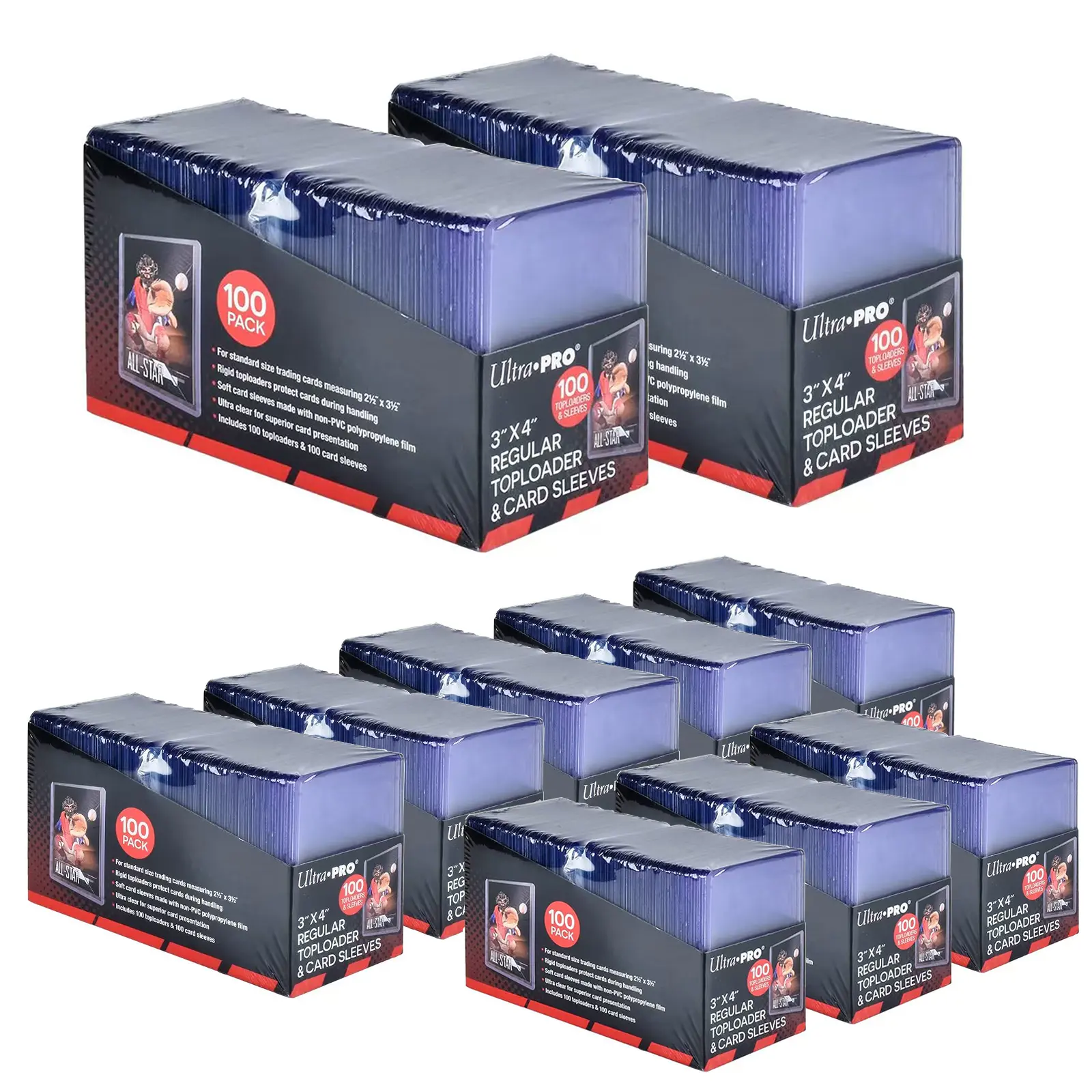 Ultra pro  1000ct Top loaders 35pt 3 "X 4", baseball card protective case hard plastic, used with trading card sports card holder, suitable for collection, football, basketball, and TGG(1000 Toploads + 1000 Sleeves)