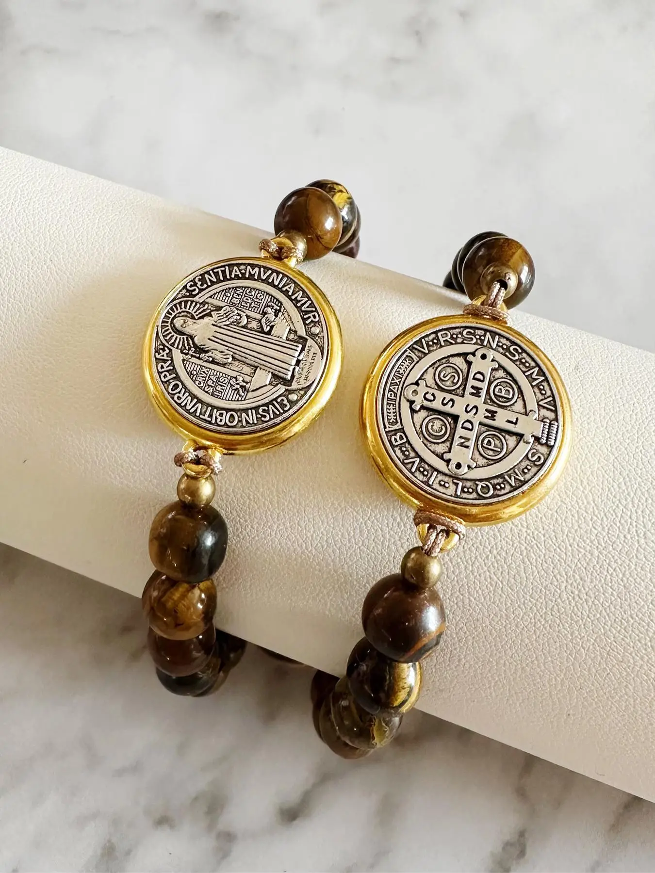 2pcs/set Fashionable Casual Round Charm Beaded Decor Bracelet for Gift, Pull Adjustable Bracelet for Women & Men, Fashion All-match Jewelry, Religion