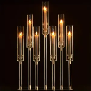 7-Arm Candlestick Holder, Transparent Acrylic Wedding Table Decor, Romantic Valentine's Day Dinner Decoration, Holiday Party Spring Graduation School Season, Candle Stand