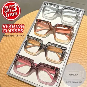 4PCS Women's Fashion Retro Square Frame Reading Glasses, Reading Eyeglasses, Quality Eyeglasses, High Definition Anti-Fog Design, +1.0 to +4.0 Strength, Lightweight & Durable PC Material