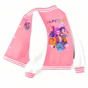 Girls' Spring & Fall Fashion Jacket Anime-inspired Cartoon Kpop Print Fitted Moderate Fabric Baseball Coat Casual Outerwear