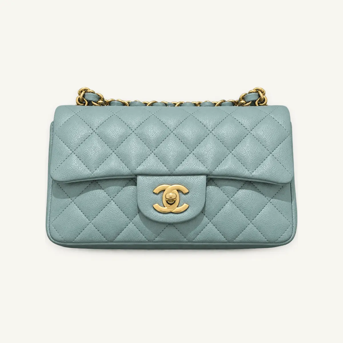 Pre-owned CHANEL Classic Rectangular Mini Flap Light Blue Caviar Gold Hardware SC203