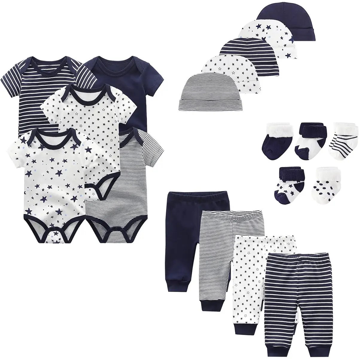 Fashion Unisex Newborn Baby Products 19-Piece 100% Cotton Cartoon Print Baby Clothes Set Soft Comfortable Baby Gift Set , Suitable For 0-12 months