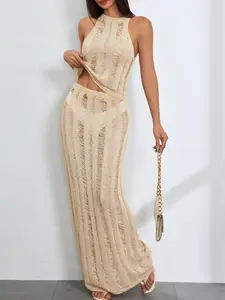 Women's Solid Ribbed Crop Top & Cover Up Skirt Set, Casual Fashion Two-piece Outfits for Beach Holiday Vacation, Ladies Clothes for All Seasons Womenswear