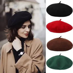 AWAYTR Solid Color Wool French Beret Hats Classic Artist Beret Beanie Winter Cap for Women