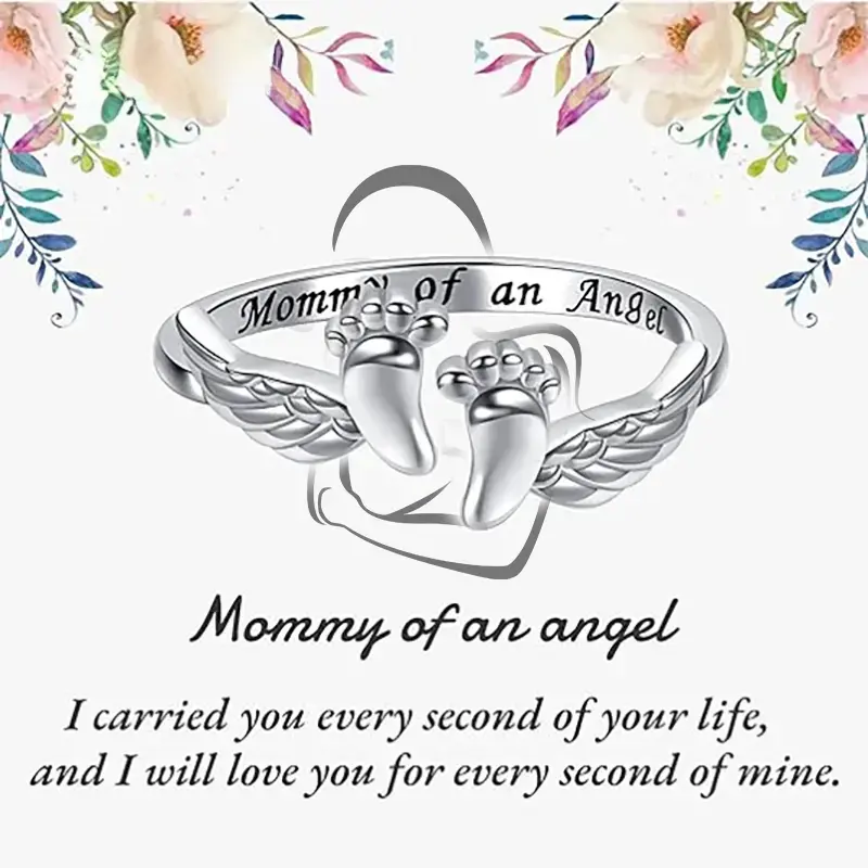 Adjustable Letter & Wing Design Cuff Ring, Fashionable Jewelry for Women, Elegant All-match Fashion Accessories for Daily Wear, Personalized Angel Ring, Engraved Ring