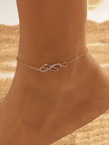 14k Rhinestone Infinity Symbol Ankle Chain, Adjustable Waterproof Beach Foot Jewelry for Women, All Seasons Casual Style Anklet, Ankle Bracelets