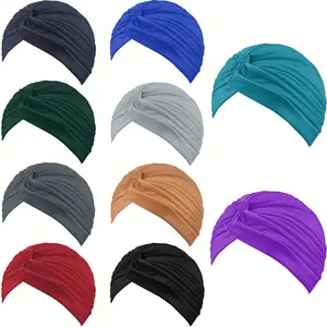 10PCS Stretch Turbans Head Bennie Cover India's Hat Twisted Headwrap Versatile Hair Accessory for Various Hairstyles