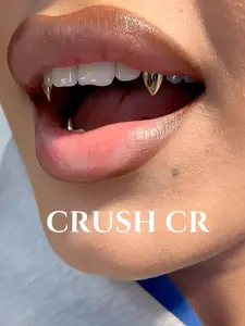 CRUSH CR Copper Vampire Fang Grillz, Gold/Silver Options, Unisex Hip-Hop Tooth Jewelry For Black Women, Girls Men, Suitable For Parties, Street Fashion Daily Wear