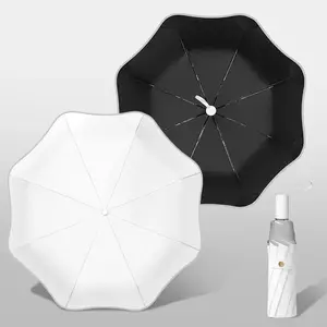 Creative Three Fold Safe Rounded Umbrella with Dual Use for Rain and Rain, Black Glue Sunscreen, UV Protection, Sun Sunshade Umb