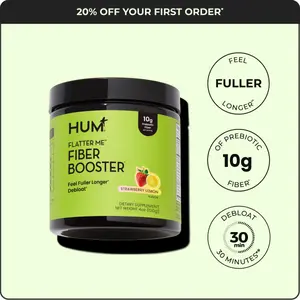 HUM Flatter Me Fiber Booster - Daily Prebiotic Fiber Supplement with Digestive Enzymes & Botanical Blend - Non-GMO, No Artificial Colors or Sweeteners - Wellness Routine Support